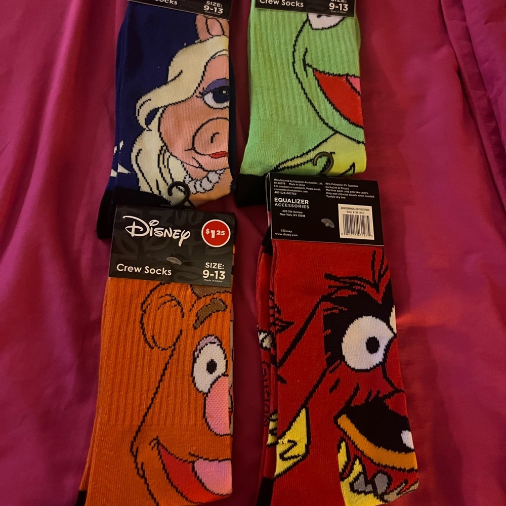Disney Muppets Character Crew Socks - Blue, Green, Orange, Red